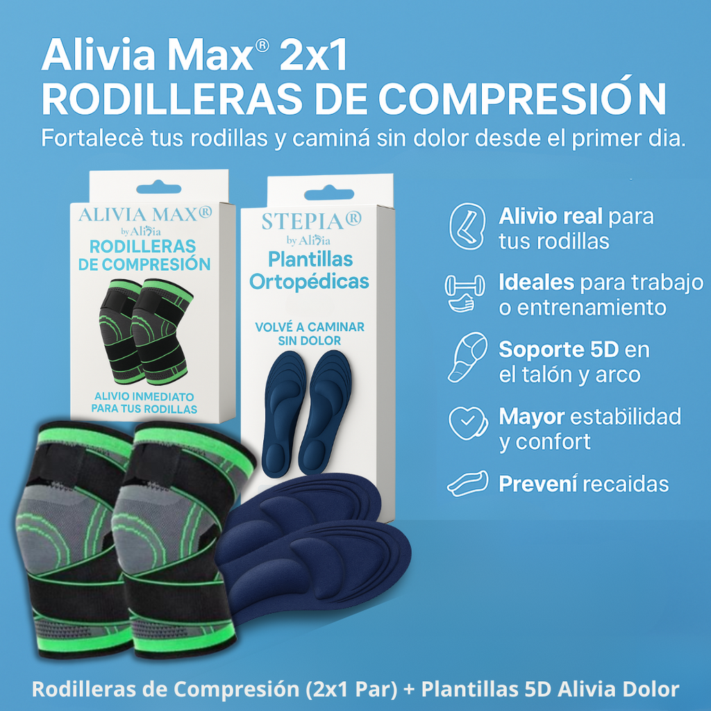 Alivia Max® - Rodilleras de Compresión (2x1 Par) + Plantillas 5D Alivia Dolor